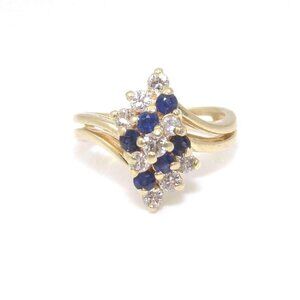 14K Yellow Gold Ring Size 4.5 Natural Sapphire Diamond Cluster